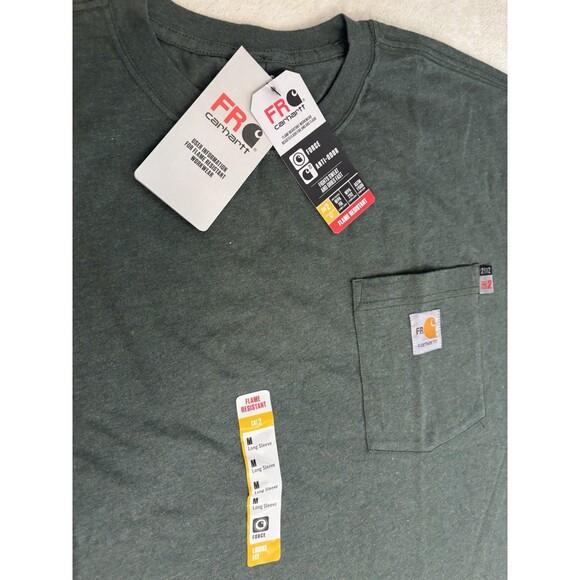 Carhartt Mens Green Flame Resistant Force Cotton Long Sleeve Shirt Medium CAT 2 - Picture 6 of 10